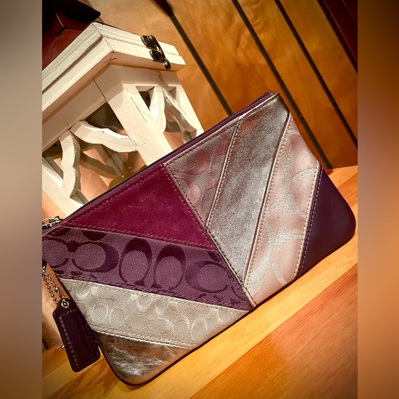 COACH purple canvas and leather clutch or wristlet